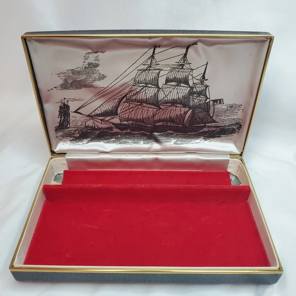 Vtg  Jewelry Watch Box FARRINGTON Genuine Texol USA Black Ship Boat 7